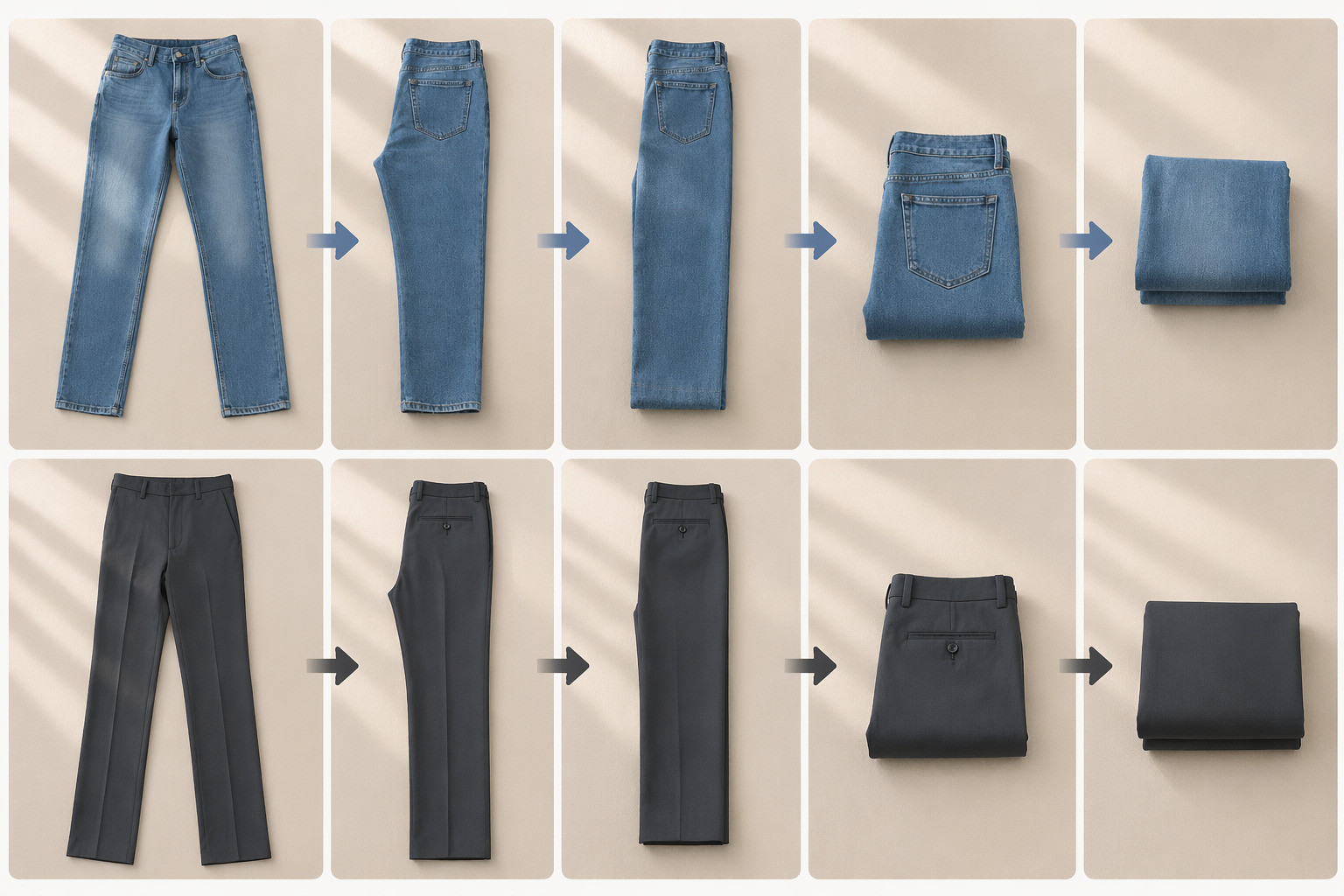 Cách gấp quần jean, quần tây