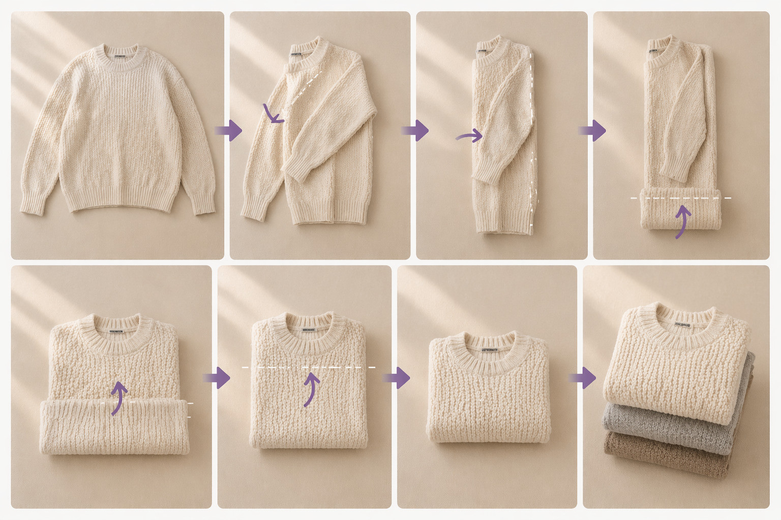 Cách gấp các loại áo dày tay (áo len, áo sweater)