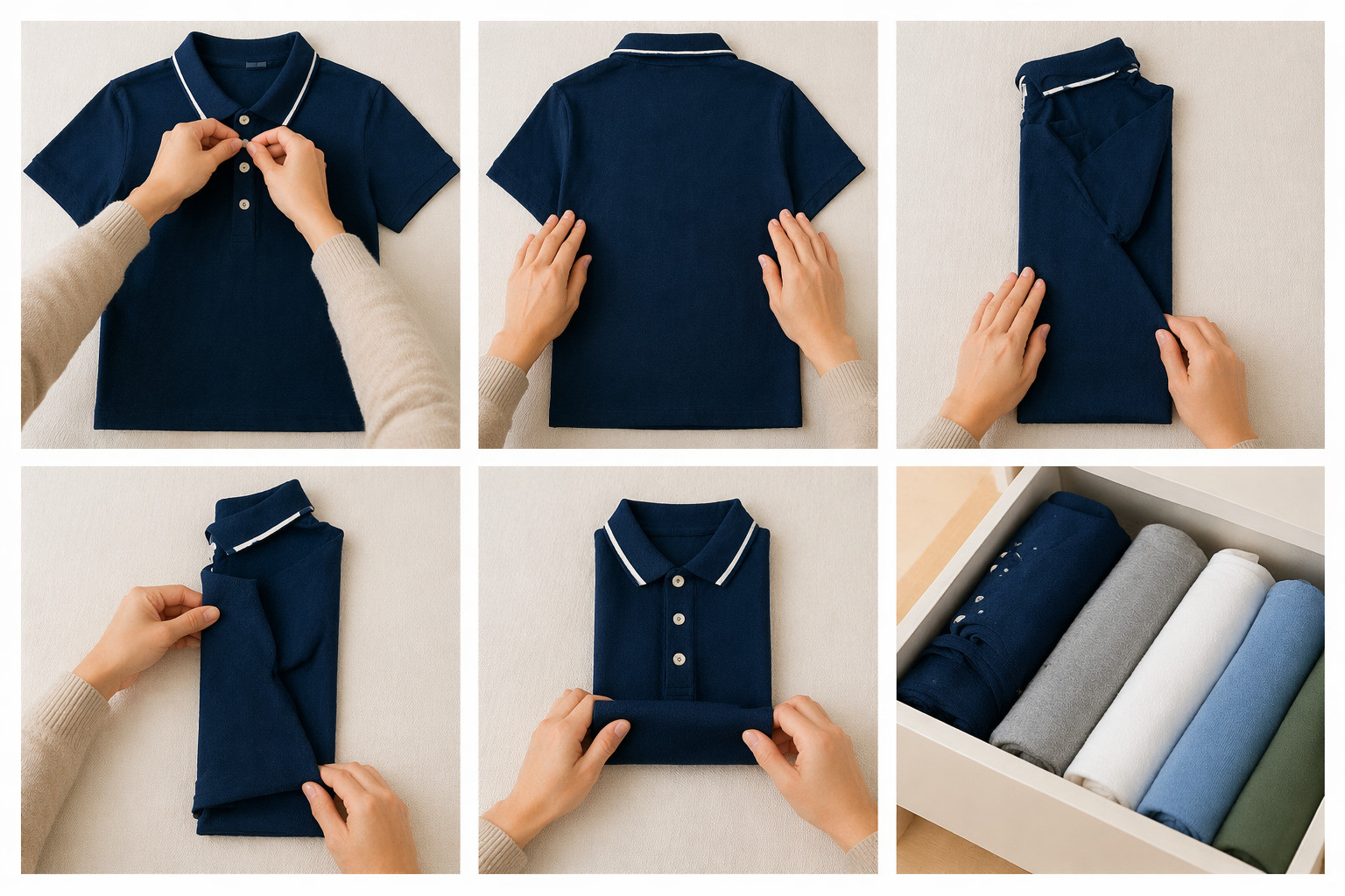 Cách gấp áo thun có cổ (áo polo)