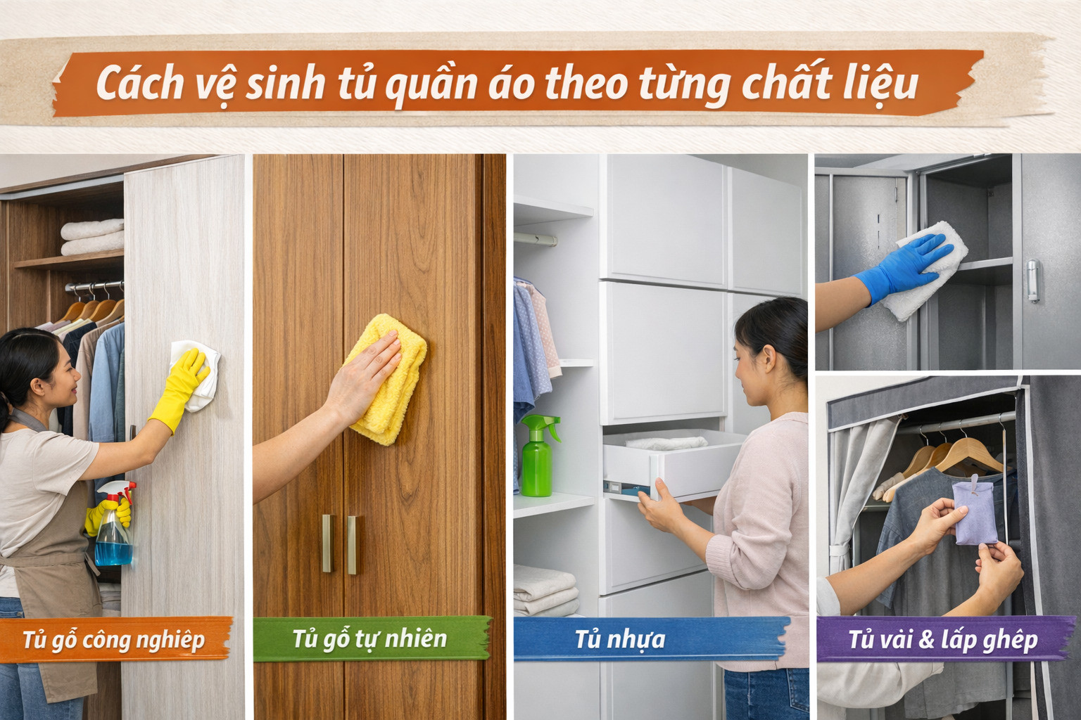 Cách vệ sinh tủ quần áo theo từng chất liệu
