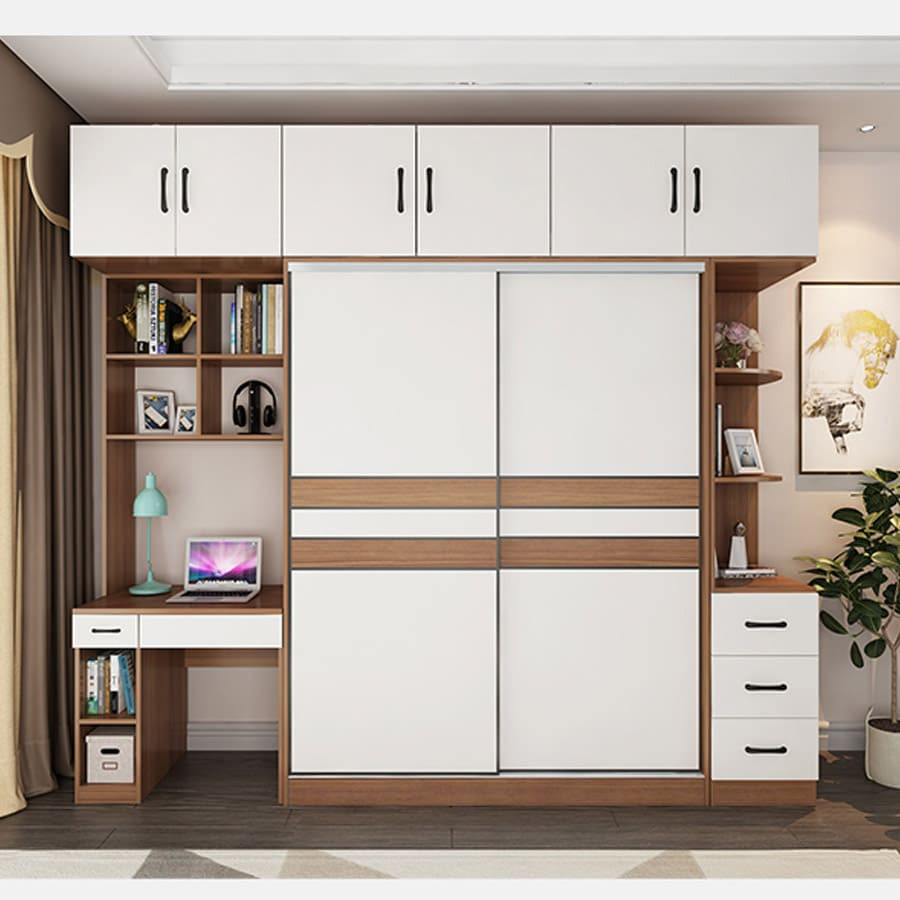 Tủ quần áo kịch trần kết hợp bàn làm việc hai bên