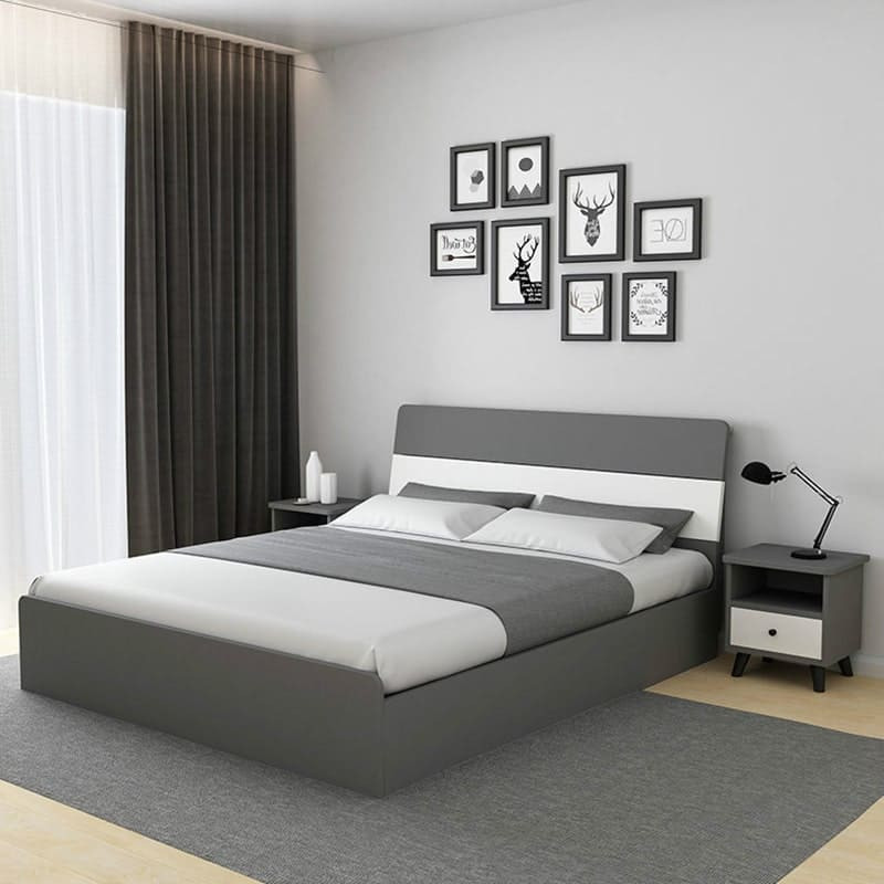 Giường MDF tông xám đơn giản, dễ phối với không gian hiện đại