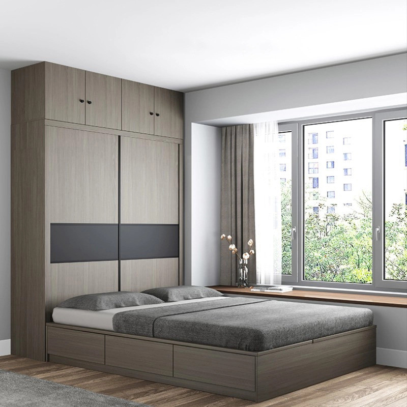  Giường liền tủ màu xám ghi trung tính