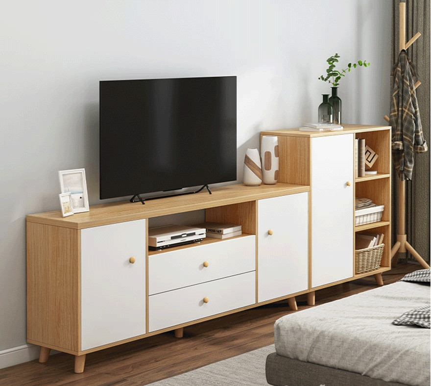  Kệ tivi 1m2 chân tròn phối trắng – vân gỗ