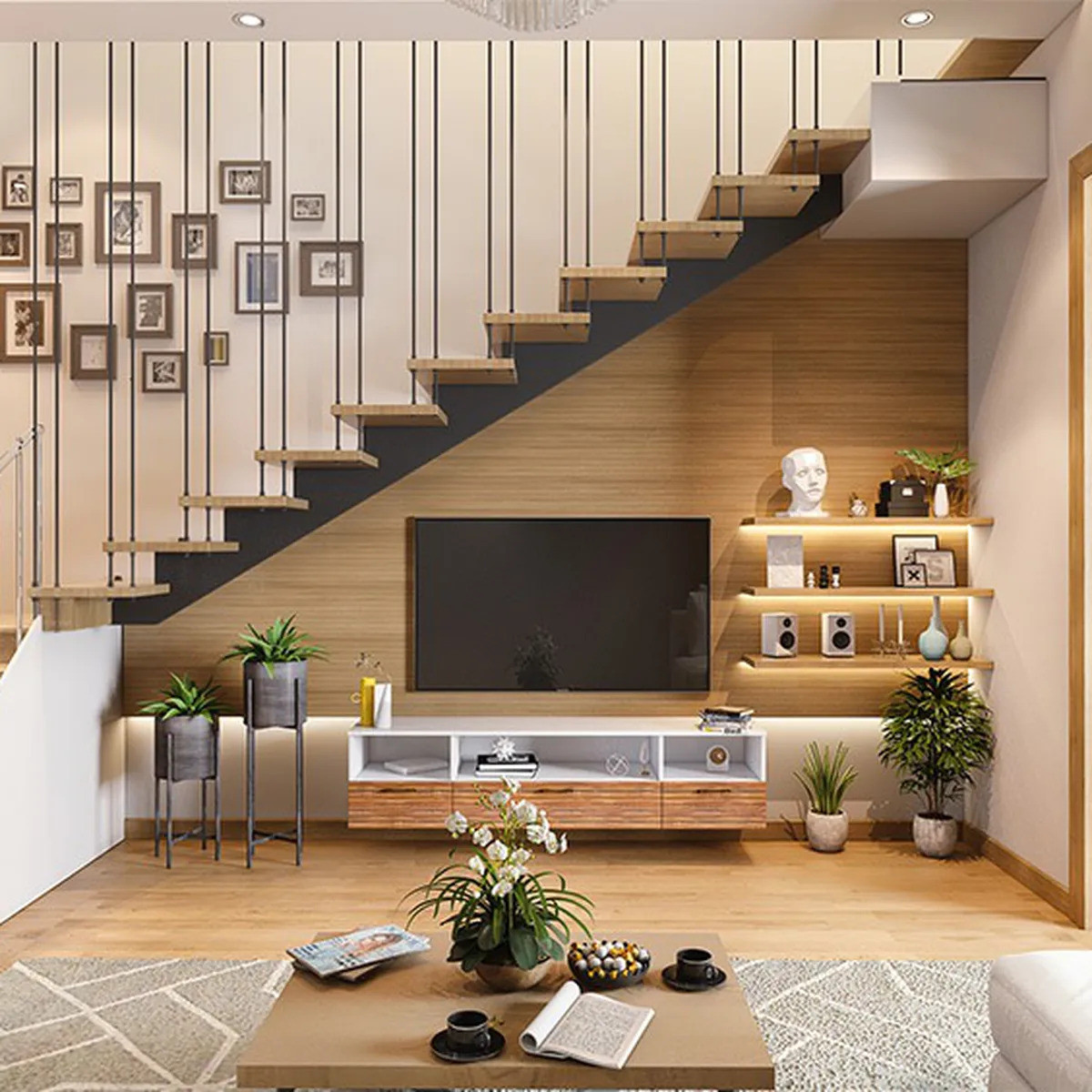  Kệ tivi dưới gầm cầu thang giúp tối ưu hóa không gian sử dụng