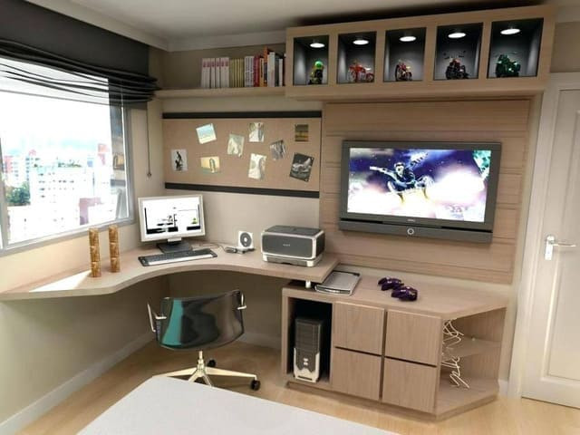 Kệ tivi kết hợp bàn chữ L cho góc phòng