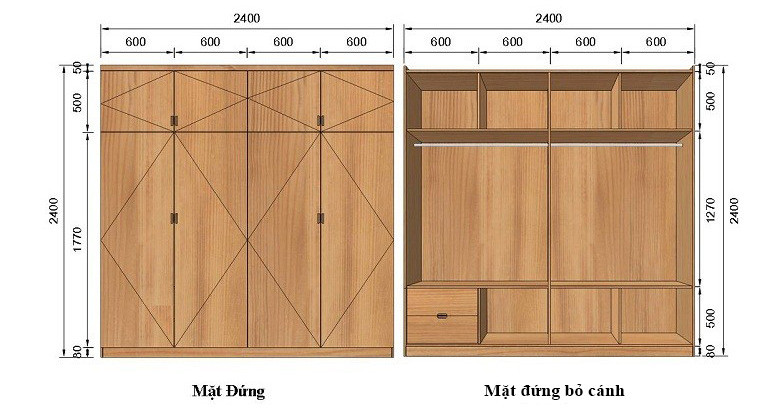 Kích thước tủ quần áo âm tường tiêu chuẩn, phù hợp mọi không gian
