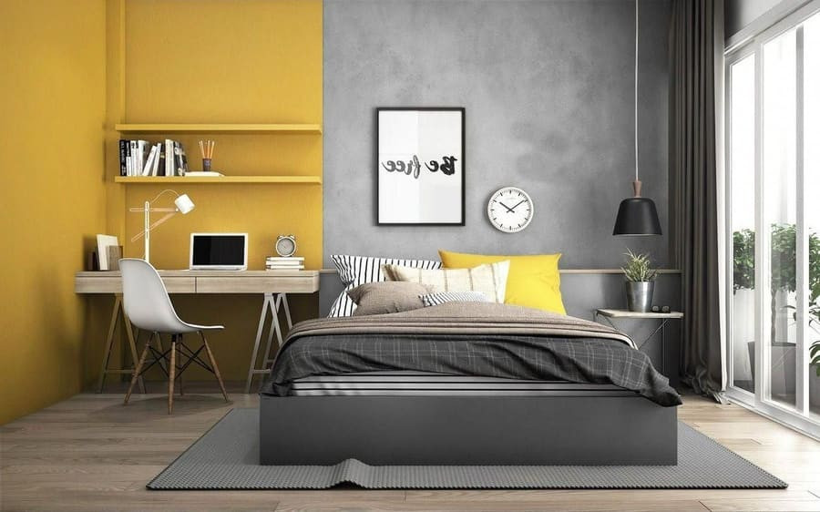 Mẫu phòng ngủ bé trai hiện đại kết hợp kệ trang trí mở