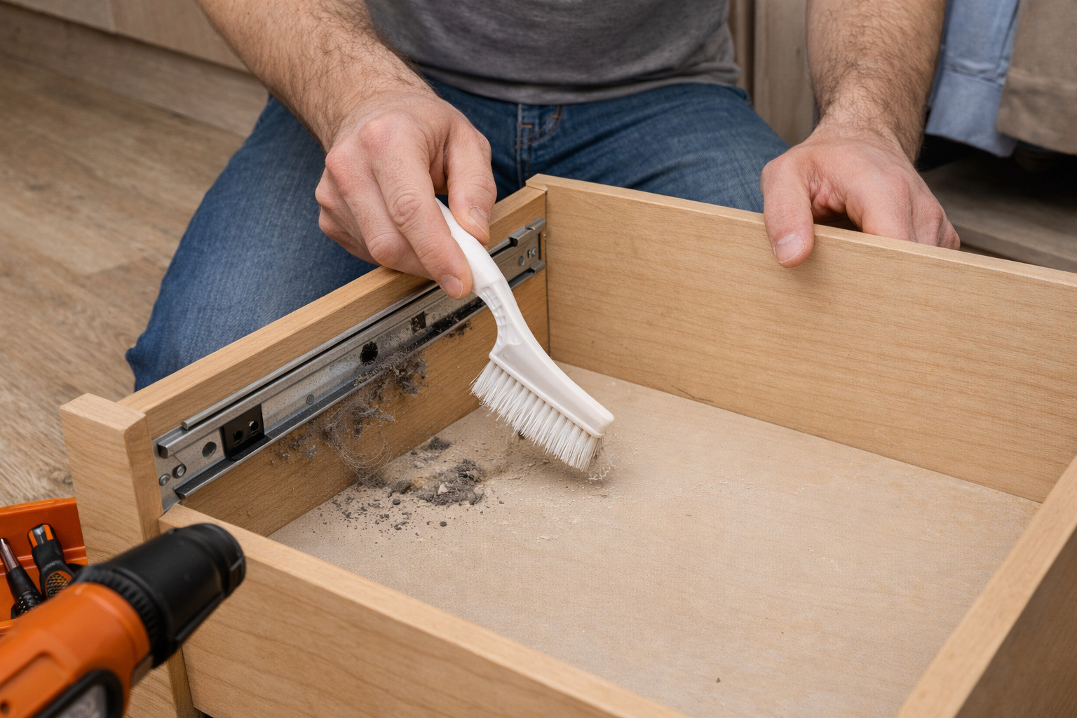 Làm sạch ray trượt và khe ngăn