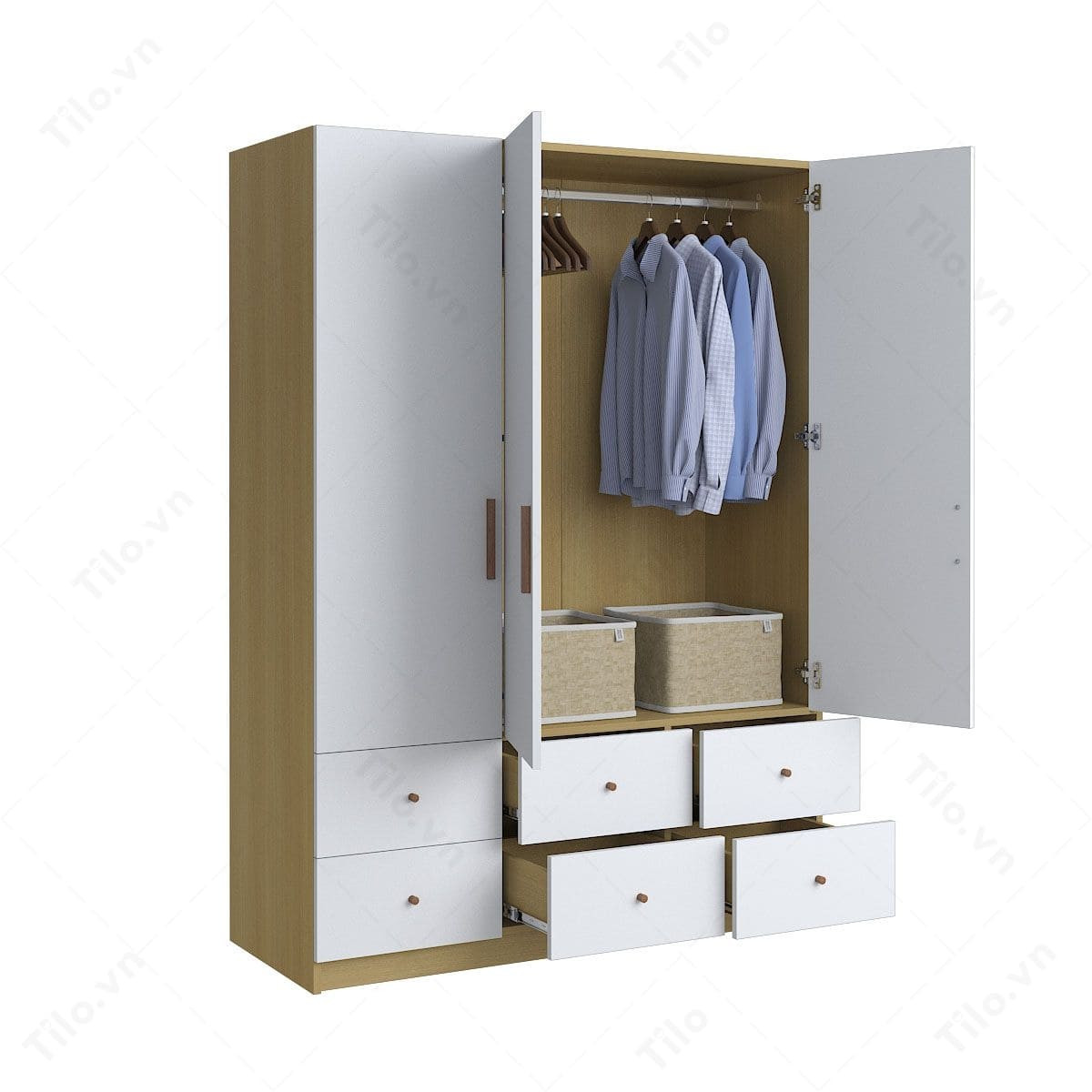 Tủ quần áo 1m4 MDF kết hợp nhiều ngăn kéo