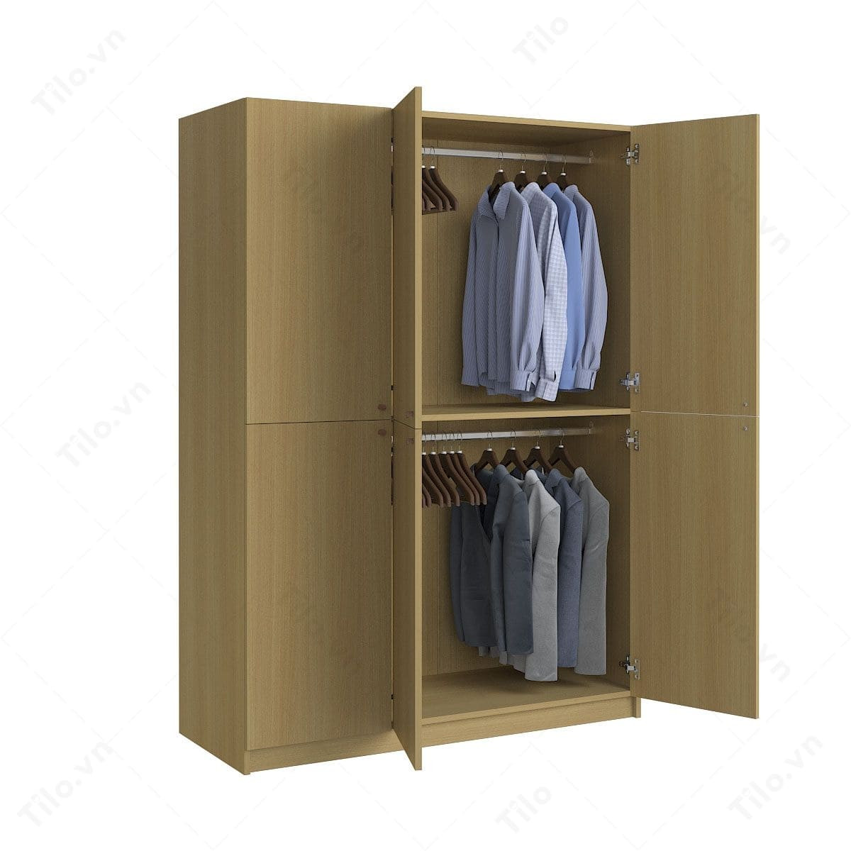 Tủ quần áo 1m4 MDF hai tầng treo đồ đối xứng