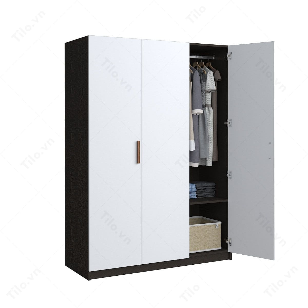 Tủ quần áo 1m4 MDF hai cánh màu trắng, đen