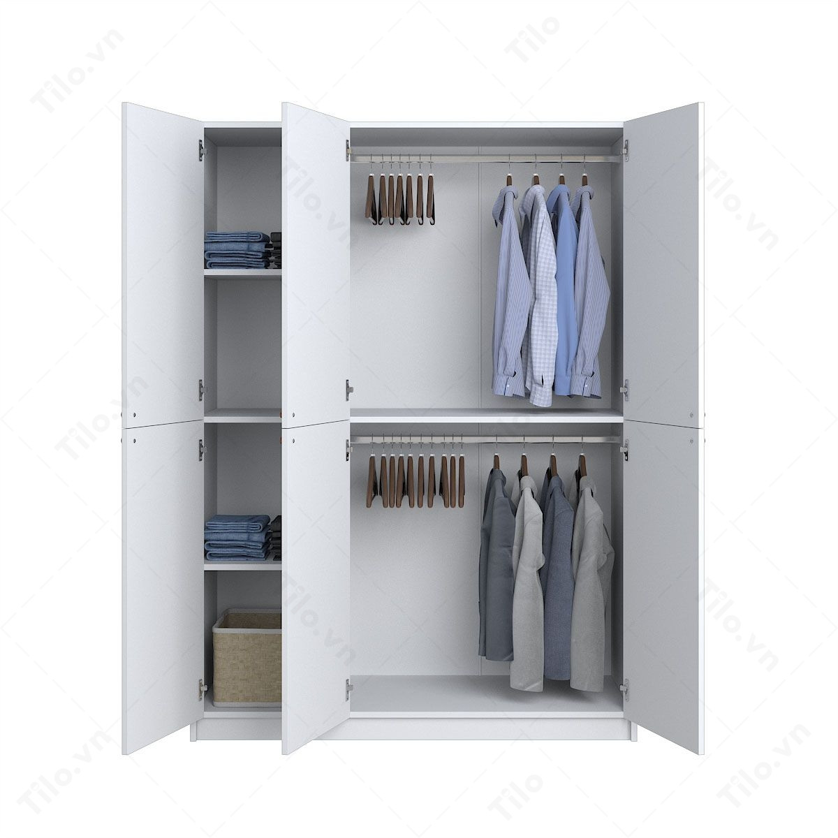 Tủ quần áo 1m6 tối giản nhiều kệ chứa