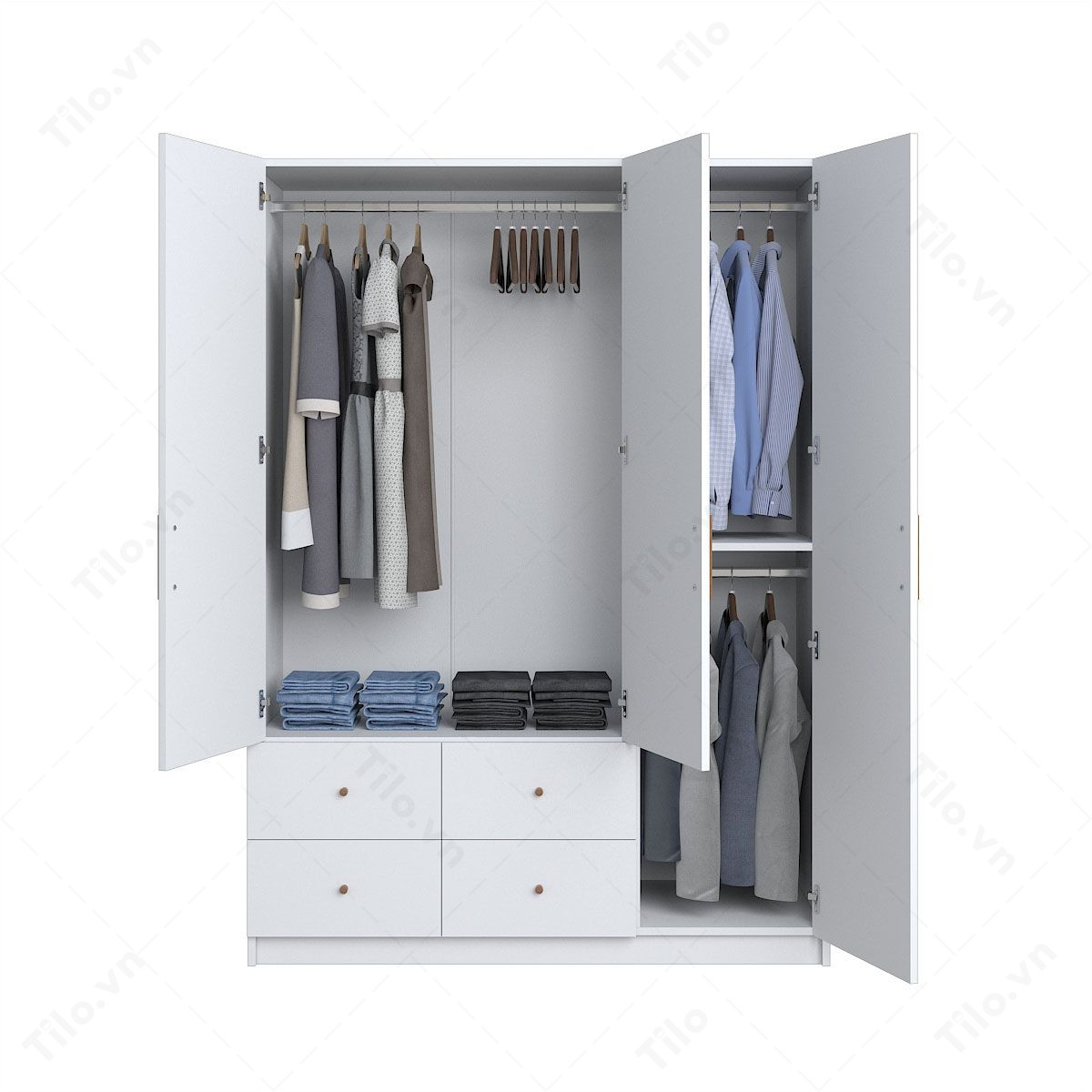 Tủ quần áo 1m6 màu trắng bốn hộc kéo