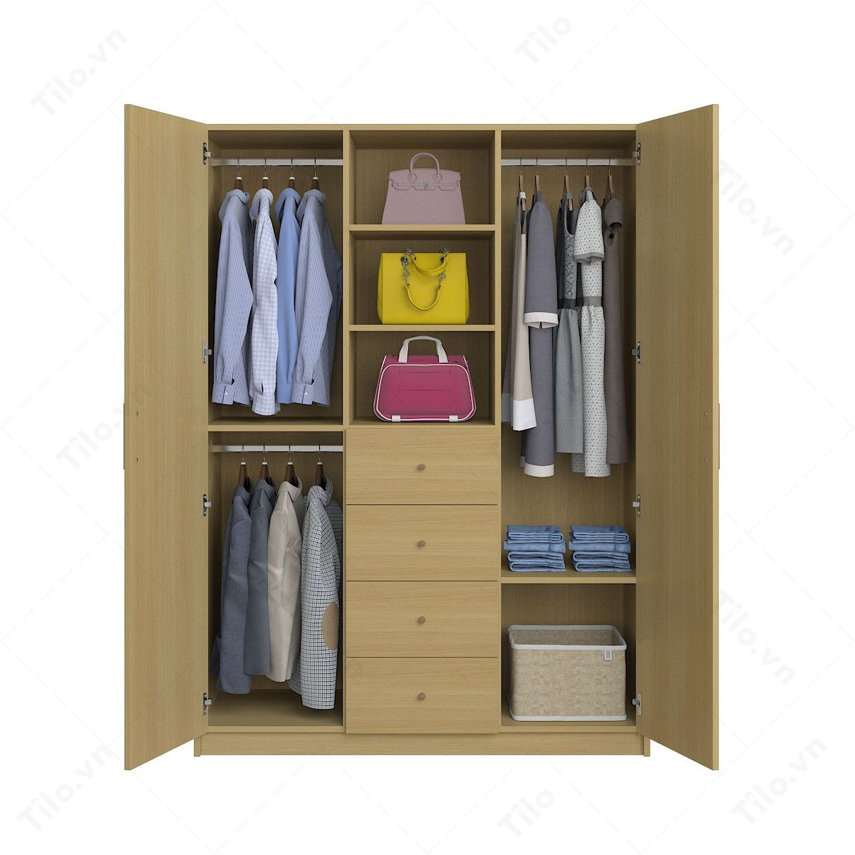 Tủ quần áo 1m6 kệ trung tâm nhiều ngăn