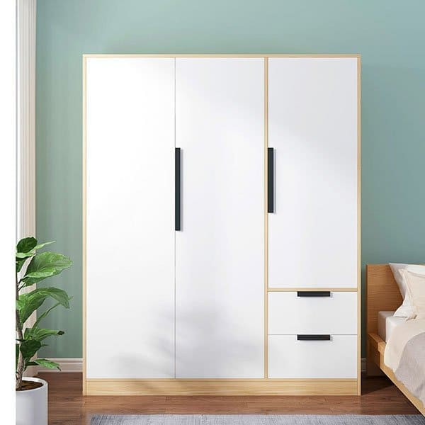Tủ quần áo 1m8 3 cánh màu trắng viền gỗ