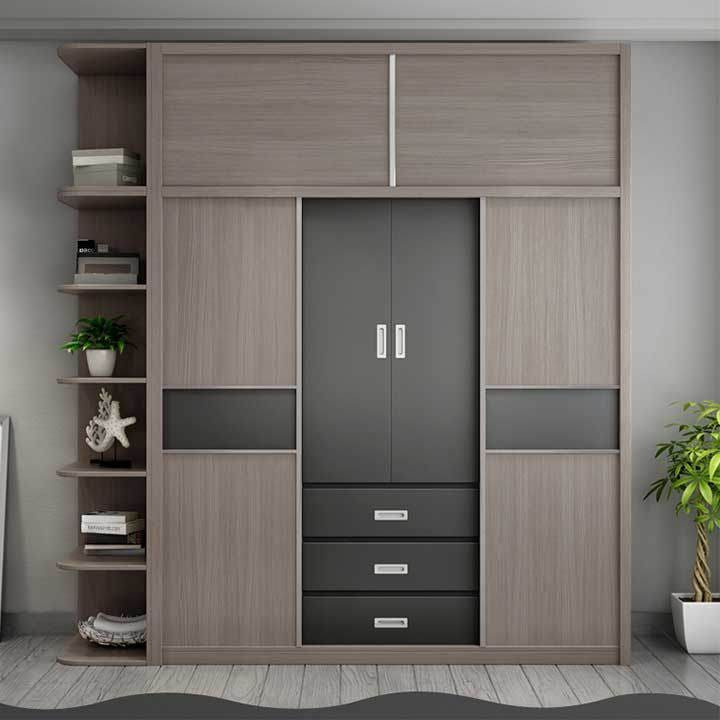 Tủ quần áo 2 tầng cánh trượt phối màu xám - đen