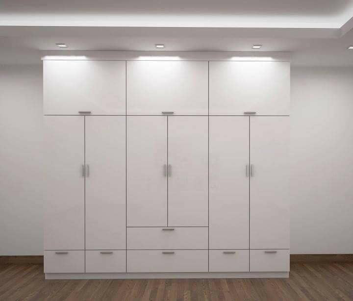 Tủ quần áo 6 cánh MDF trắng kịch trần nhiều ngăn chứa
