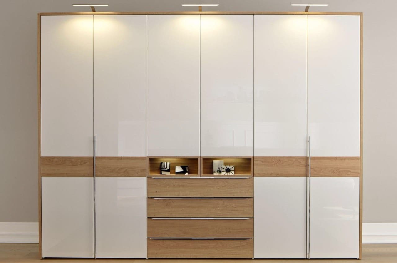 Tủ quần áo 6 cánh MDF phối trắng và vân gỗ