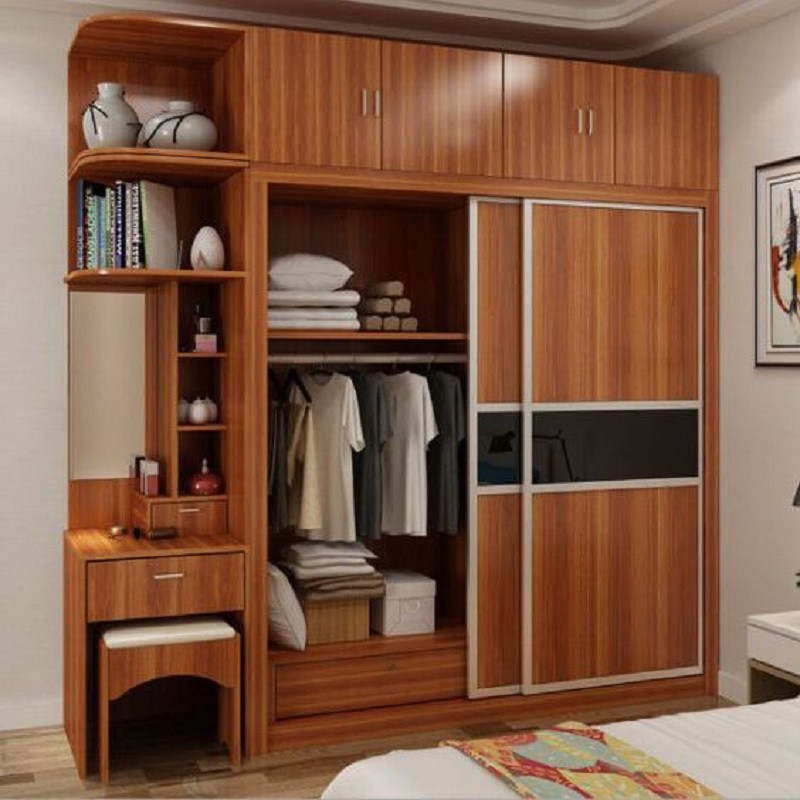  Tủ quần áo MDF vân gỗ truyền thống với bàn trang điểm cửa lùa