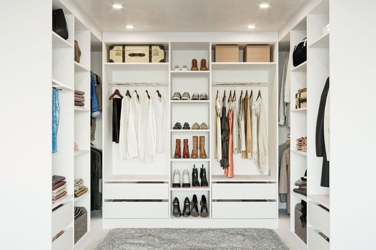 Mẫu tủ chữ U hiện đại kết hợp kệ trưng bày