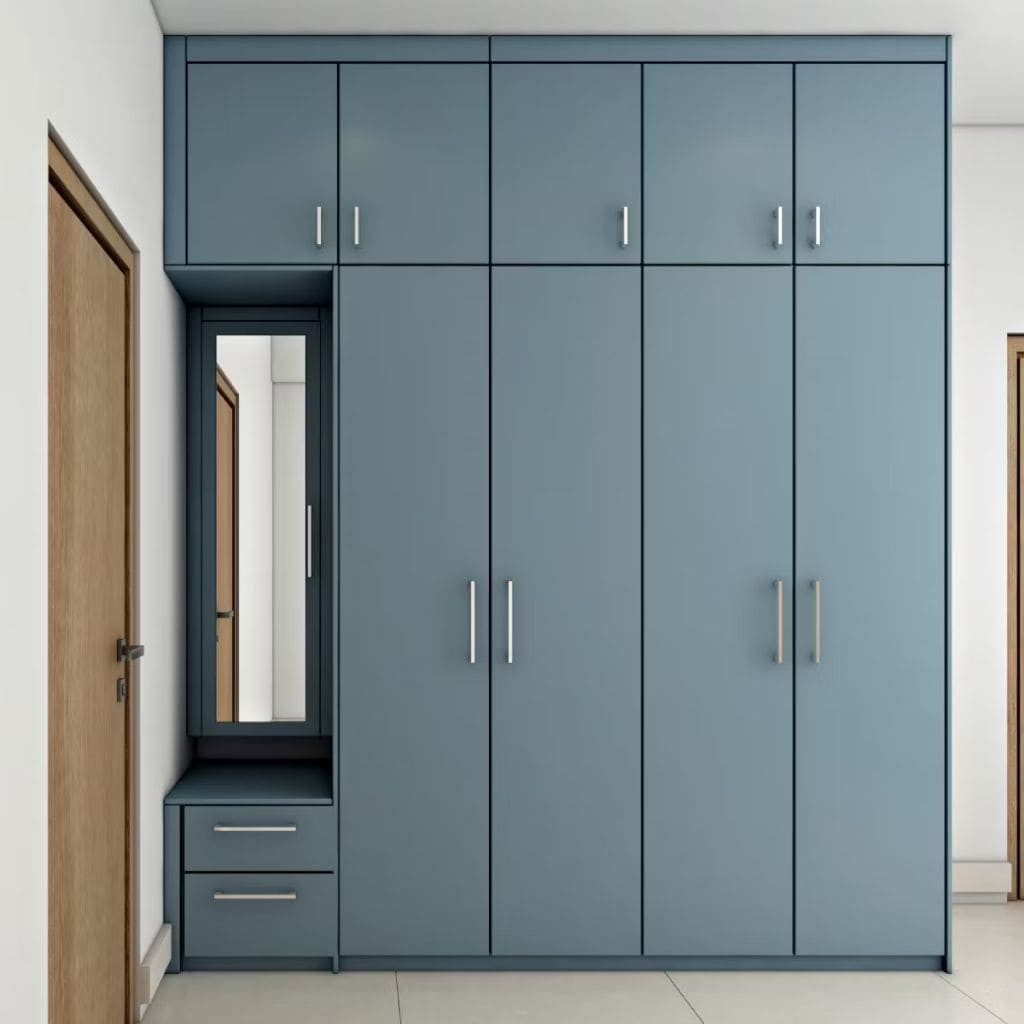 Mẫu tủ liền khối kết hợp bàn trang điểm và gương bên trong