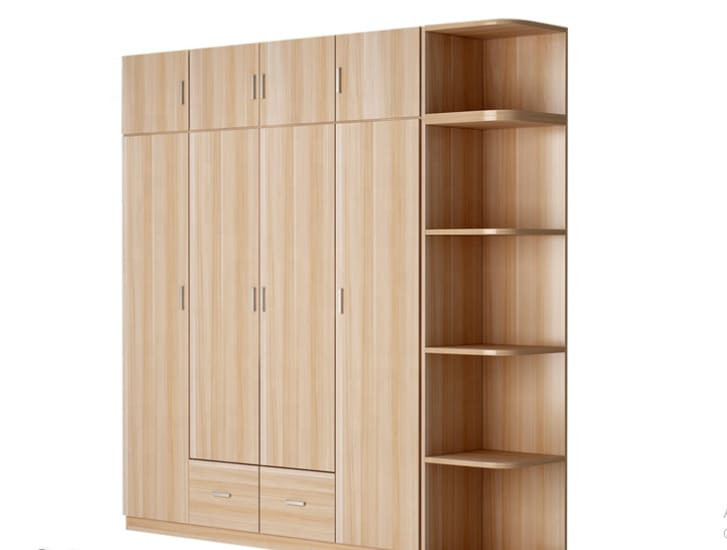 Tủ quần áo gỗ sáng màu có kệ góc mở