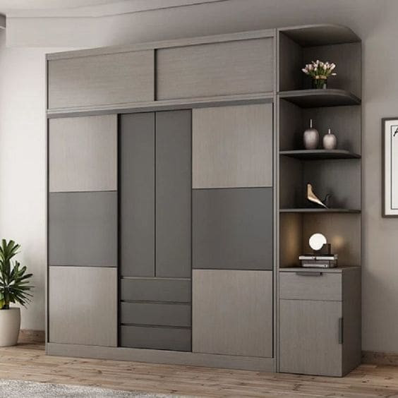 Tủ phối màu xám tro và xám đậm hiện đại