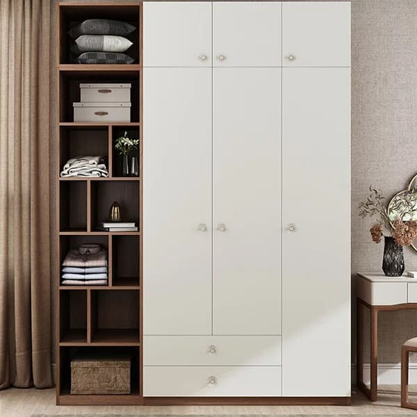 Tủ quần áo 3 cánh kết hợp hệ kệ mở bên cạnh