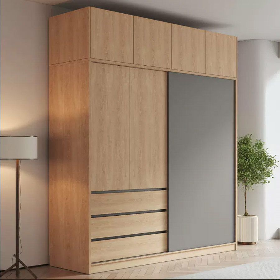  Tủ tối giản kết hợp ngăn kéo dưới và panel màu trung tính