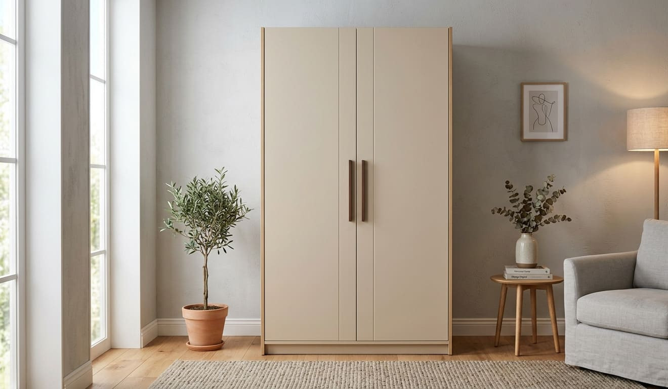 Gợi ý các mẫu tủ quần áo màu be đẹp cho phòng ngủ