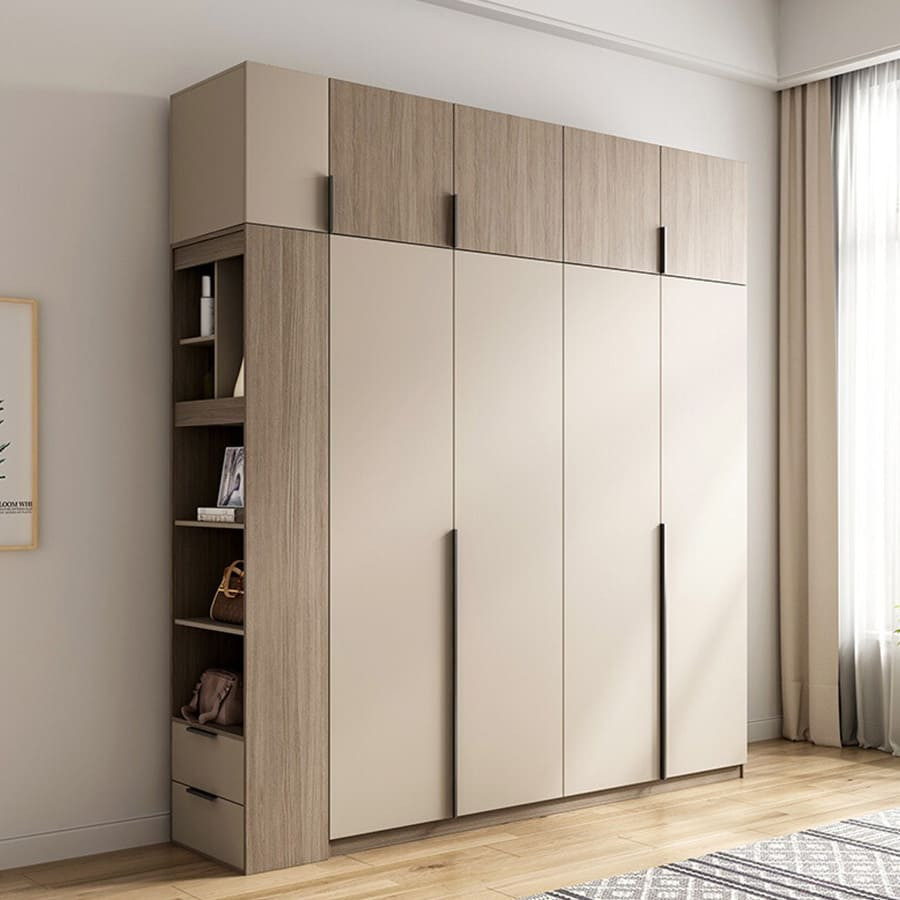 Tủ quần áo màu be cánh trượt tiết kiệm không gian