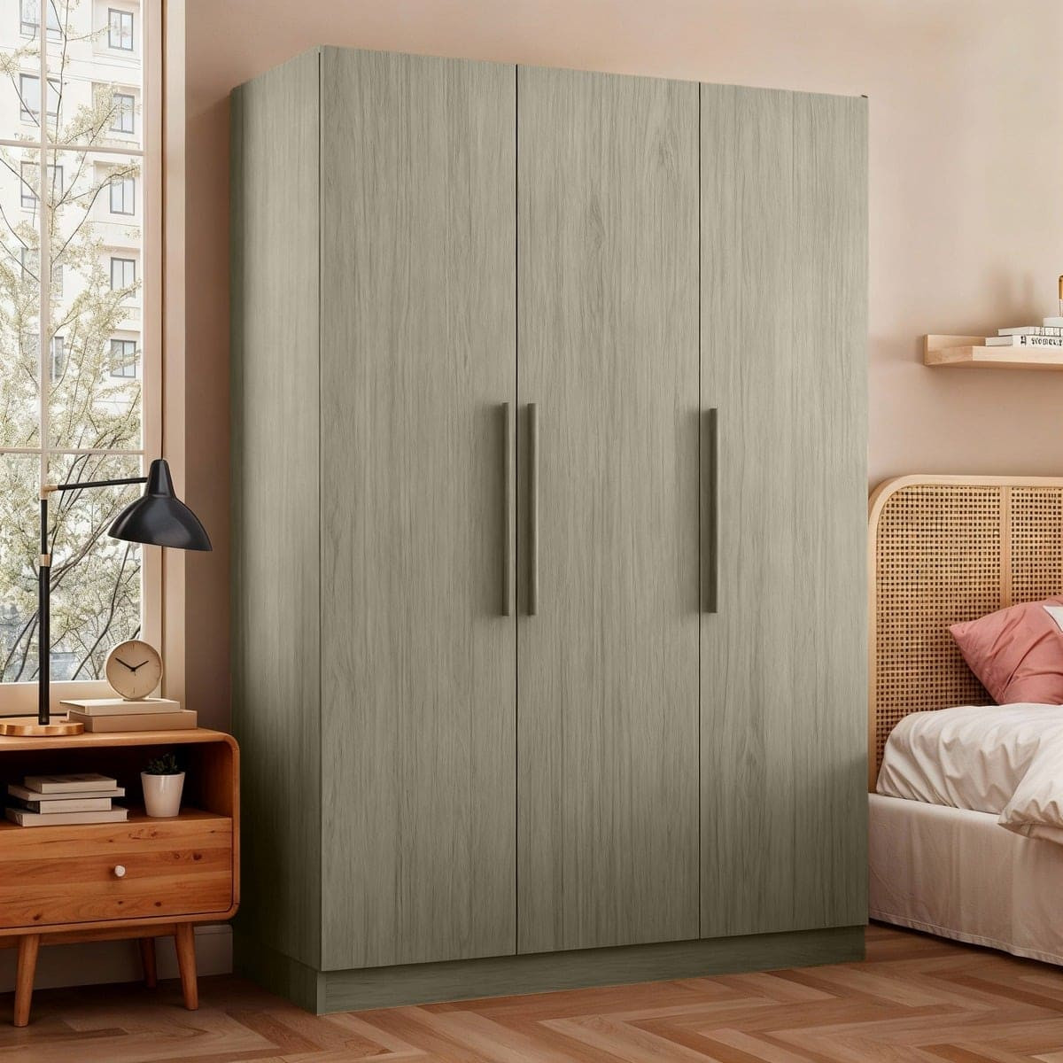 Tủ quần áo màu be với thiết kế đa năng