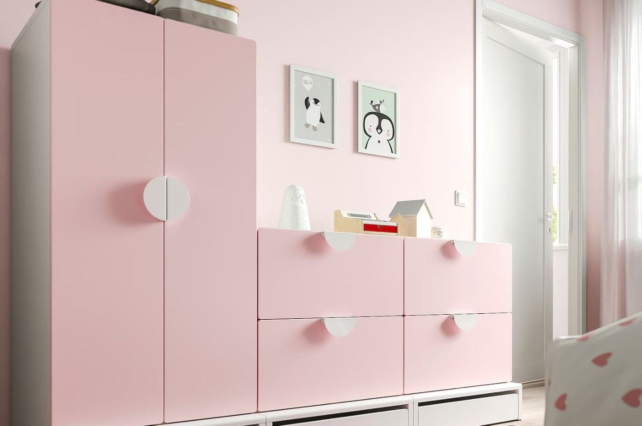 Tủ quần áo hồng trắng tối giản kết hợp tủ ngăn kéo