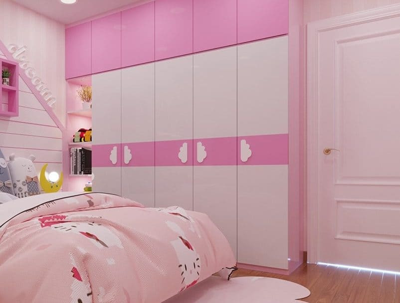Tủ quần áo hồng trắng kịch trần hiện đại
