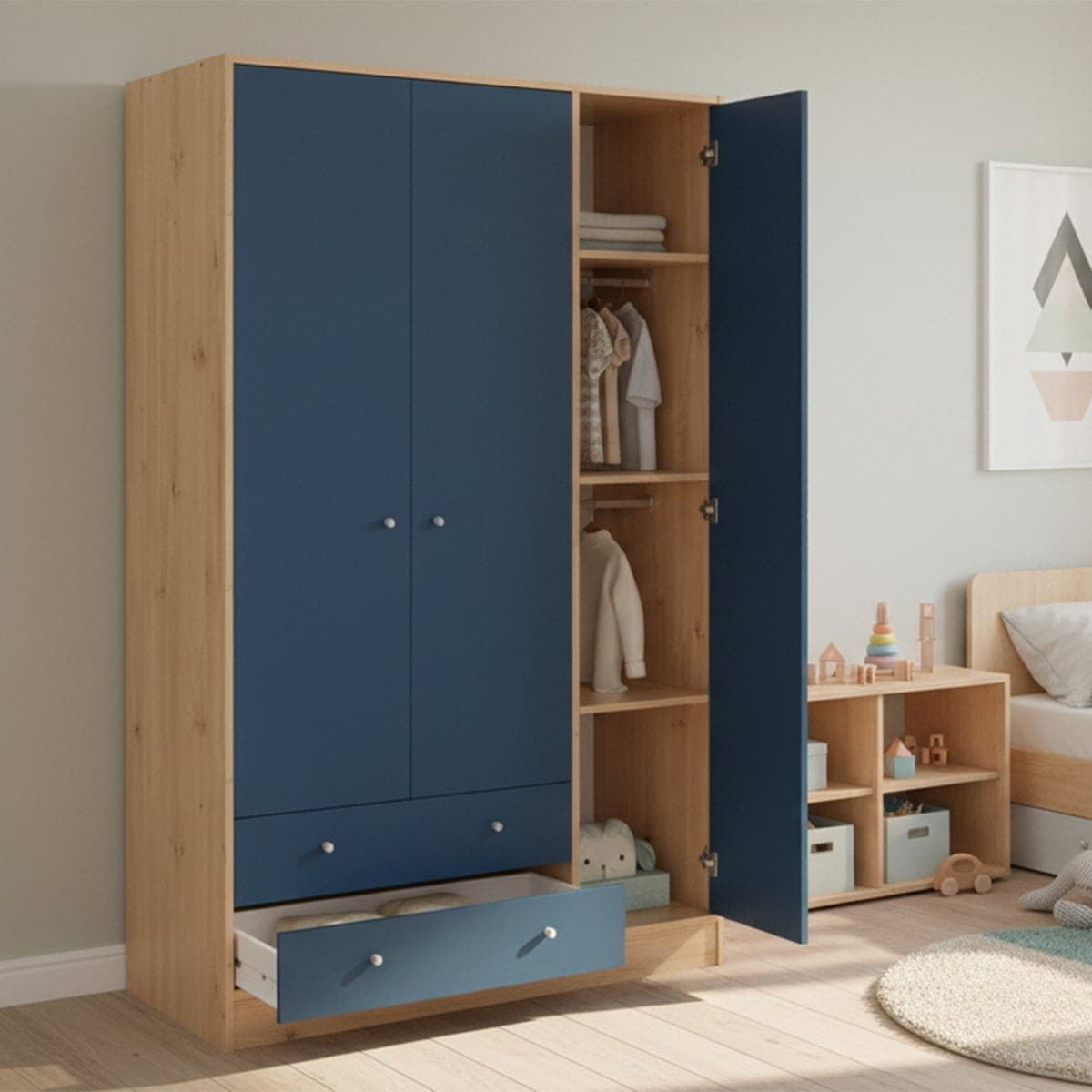 Gợi ý các mẫu tủ quần áo màu xanh cho phòng ngủ hiện đại