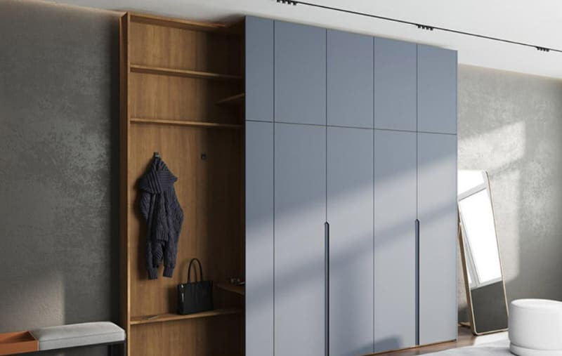 Tủ quần áo màu xanh xám tối giản
