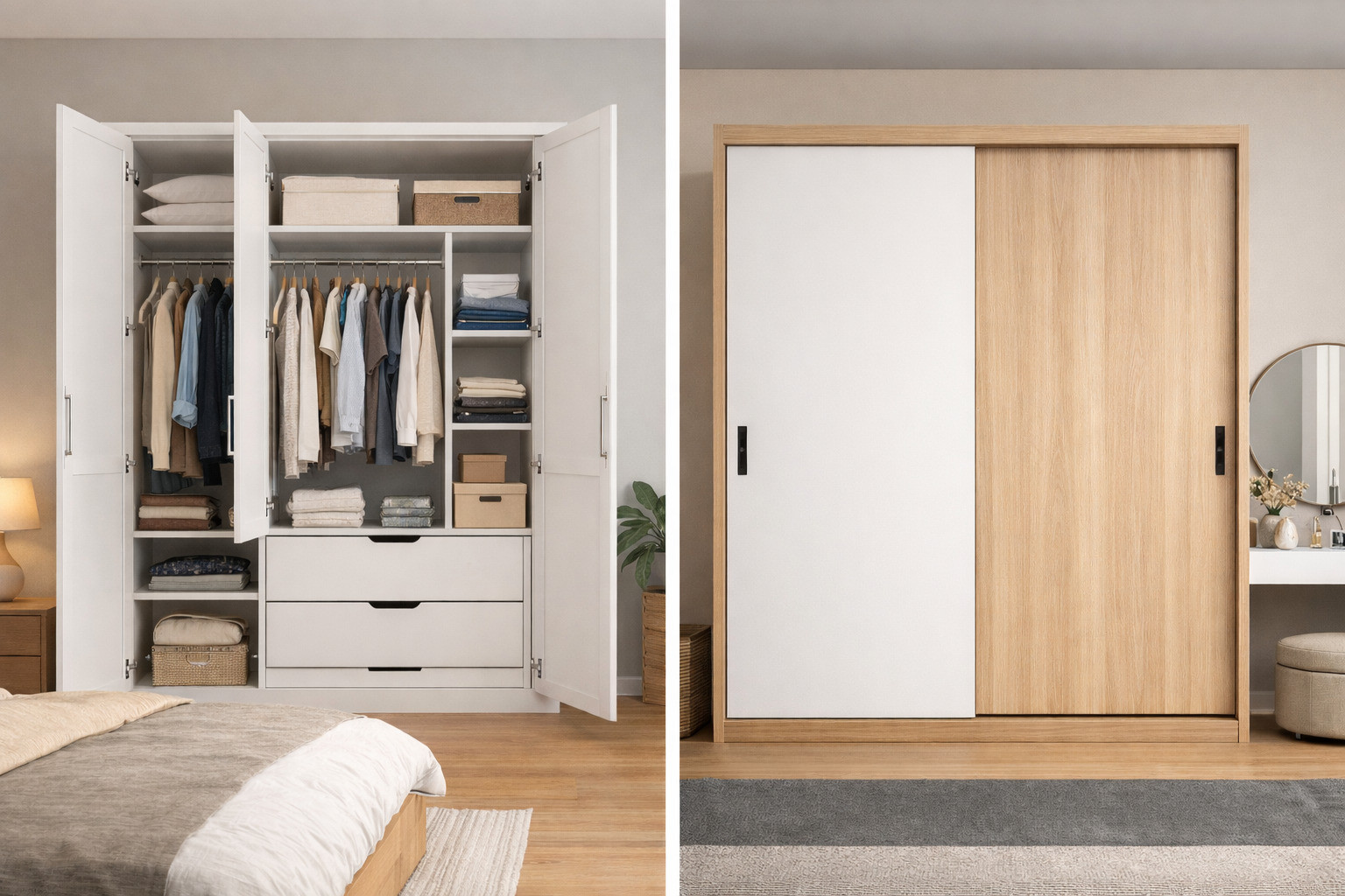 Tủ quần áo nên làm cánh lùa hay cánh mở? So sánh chi tiết