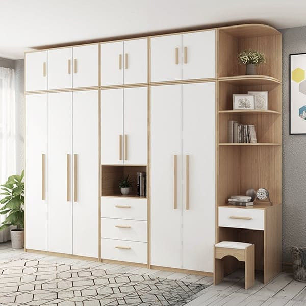 Tủ quần áo nhiều buồng kịch trần kết hợp kệ góc