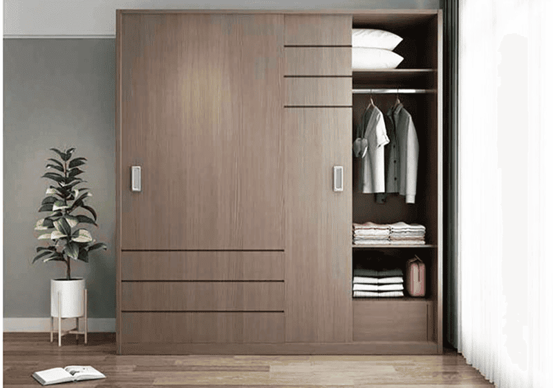 Tủ trượt 2 cánh kết hợp khoang treo và nhiều ngăn để đồ
