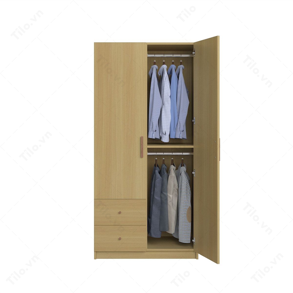 tủ áo 2 cánh gỗ công nghiệp màu gỗ sồi
