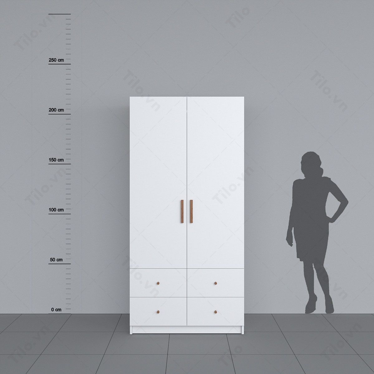 tủ quần áo 2 buồng gỗ công nghiệp màu trắng