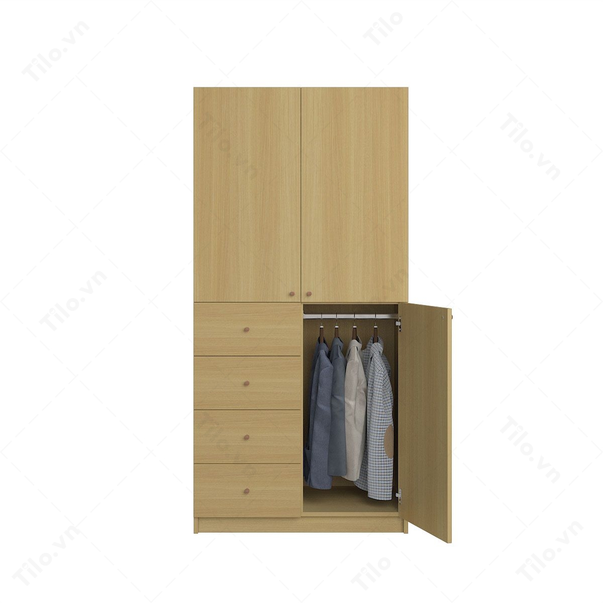 tủ quần áo 2 buồng màu gỗ sồi
