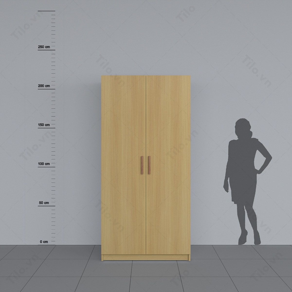 Tủ quần áo 2 cánh màu gỗ sồi