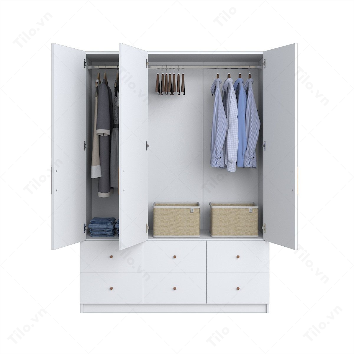 Mẫu tủ quần áo 3 buồng hiện đại màu trắng