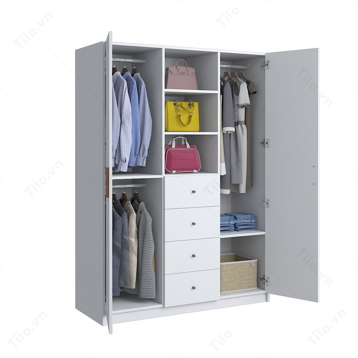 tủ quần áo 3 cánh gỗ màu trắng