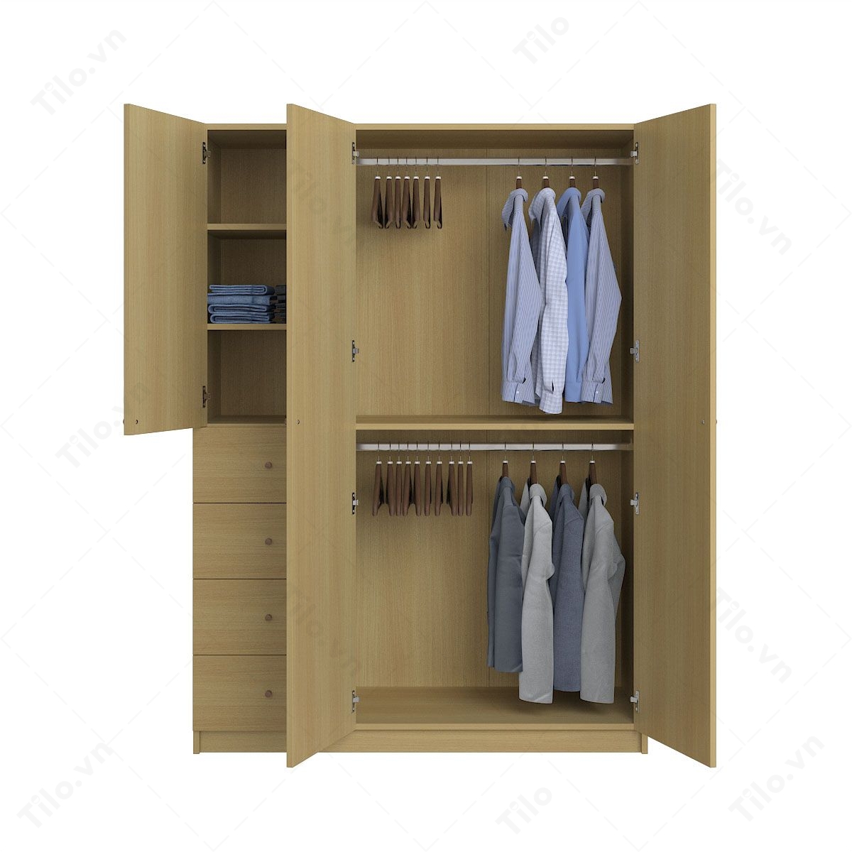 Tủ quần áo 3 cánh màu gỗ sồi