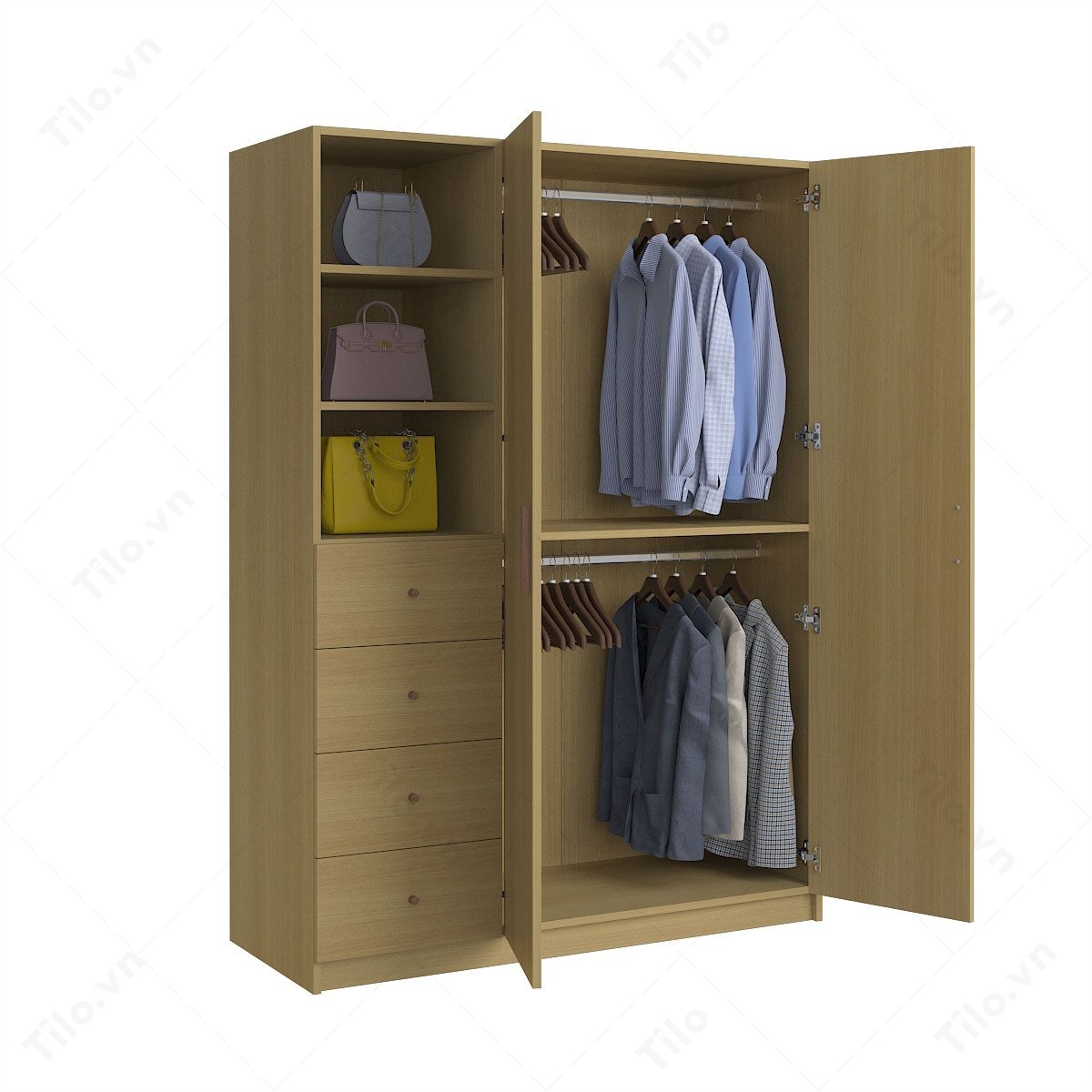 Tủ quần áo 3 ngăn màu gỗ sồi