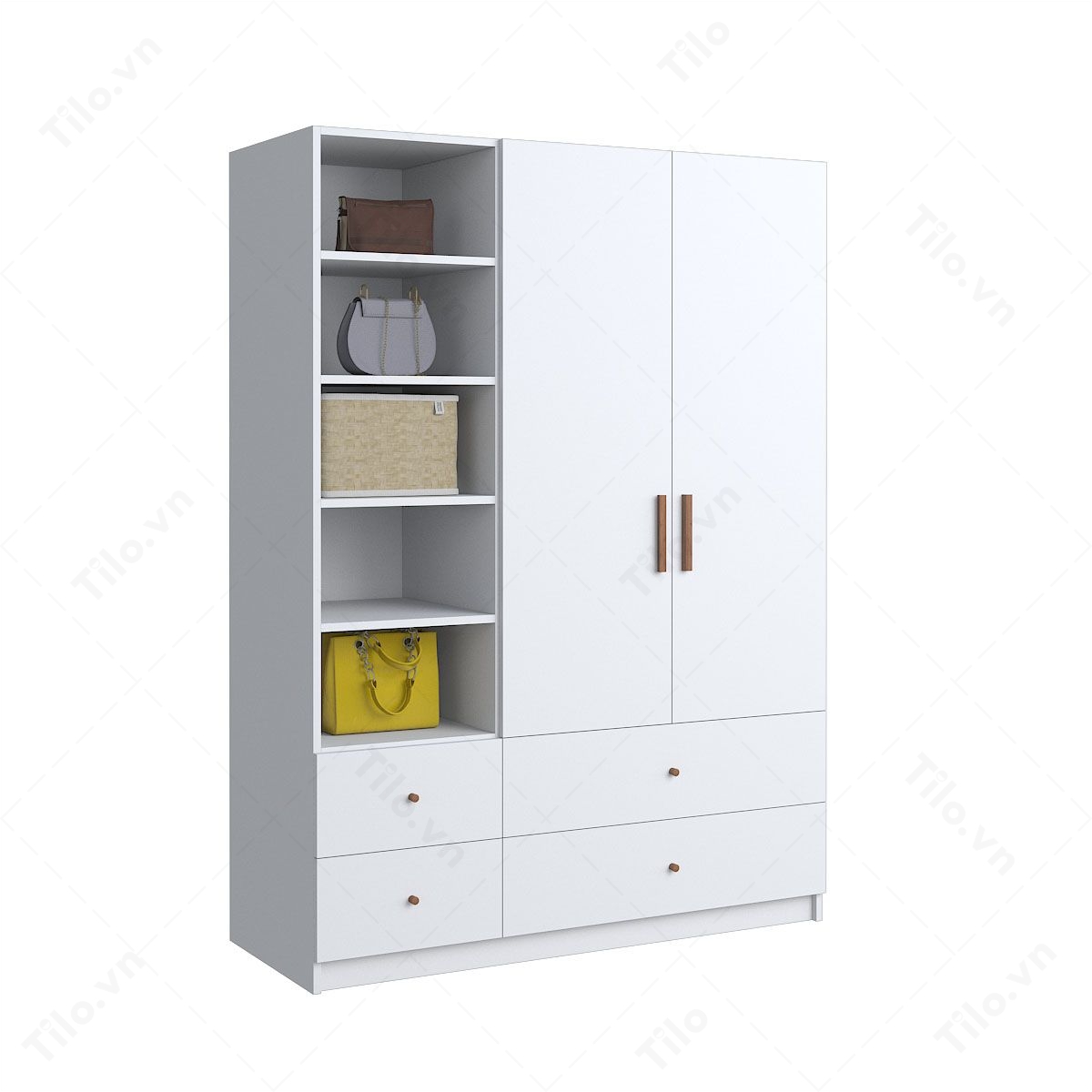 tủ quần áo gỗ công nghiệp 3 cánh màu trắng