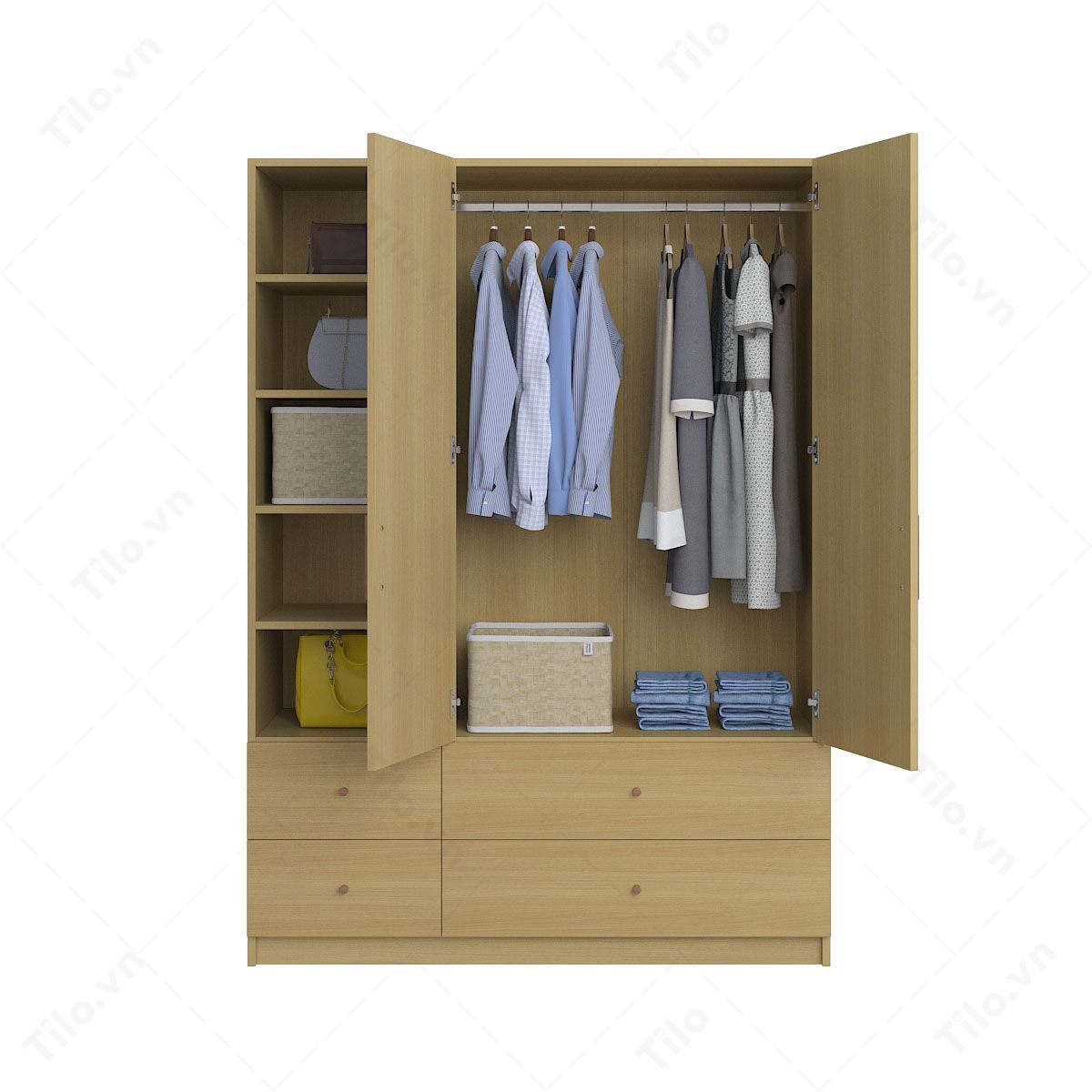 tủ quần áo gỗ công nghiệp 3 cánh màu vàng